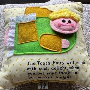 Vintage Tooth Fairy Pillow Yellow and Green Whimsical Design